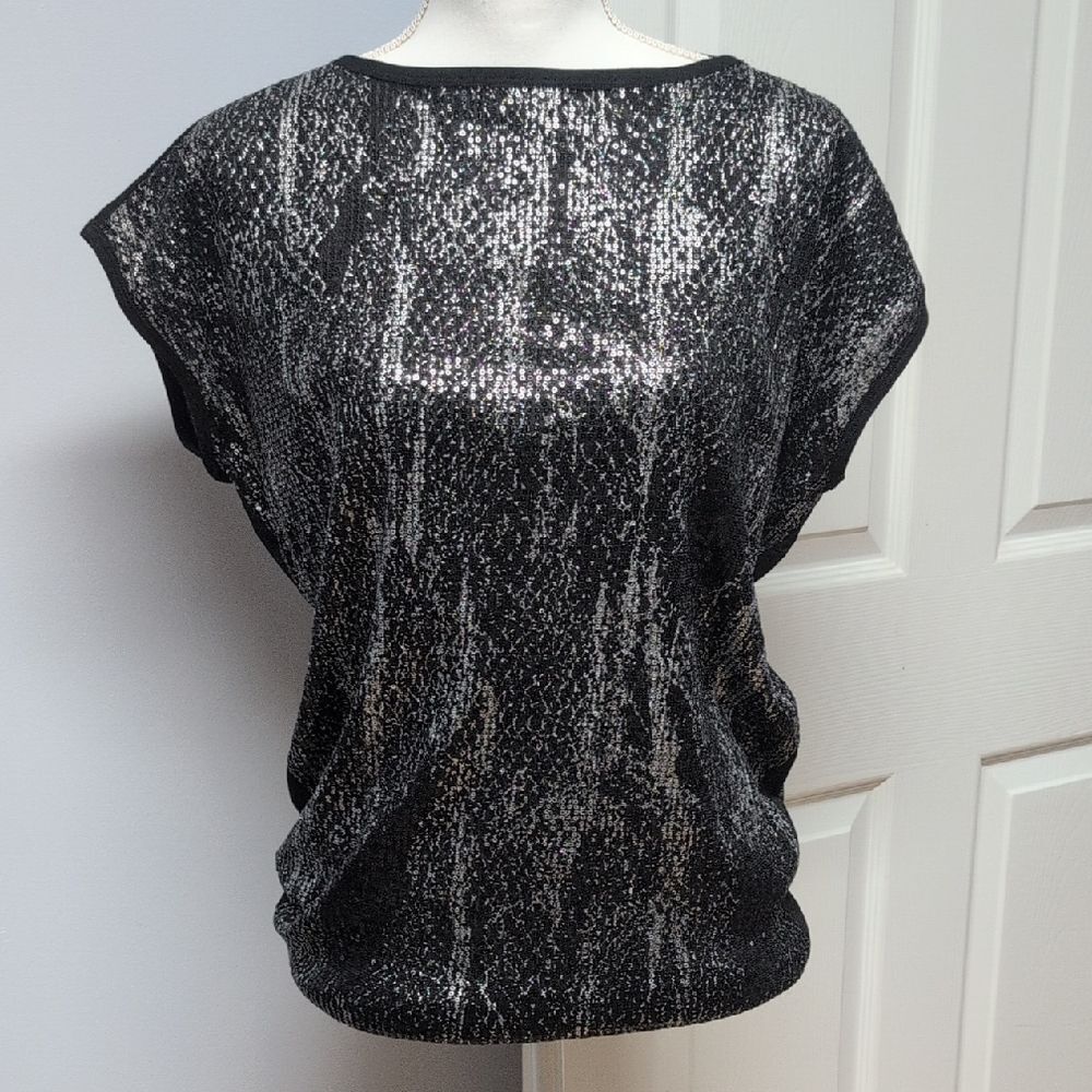 Michael Kors Black and Silver Sequin Blouse *Refinished* Size M